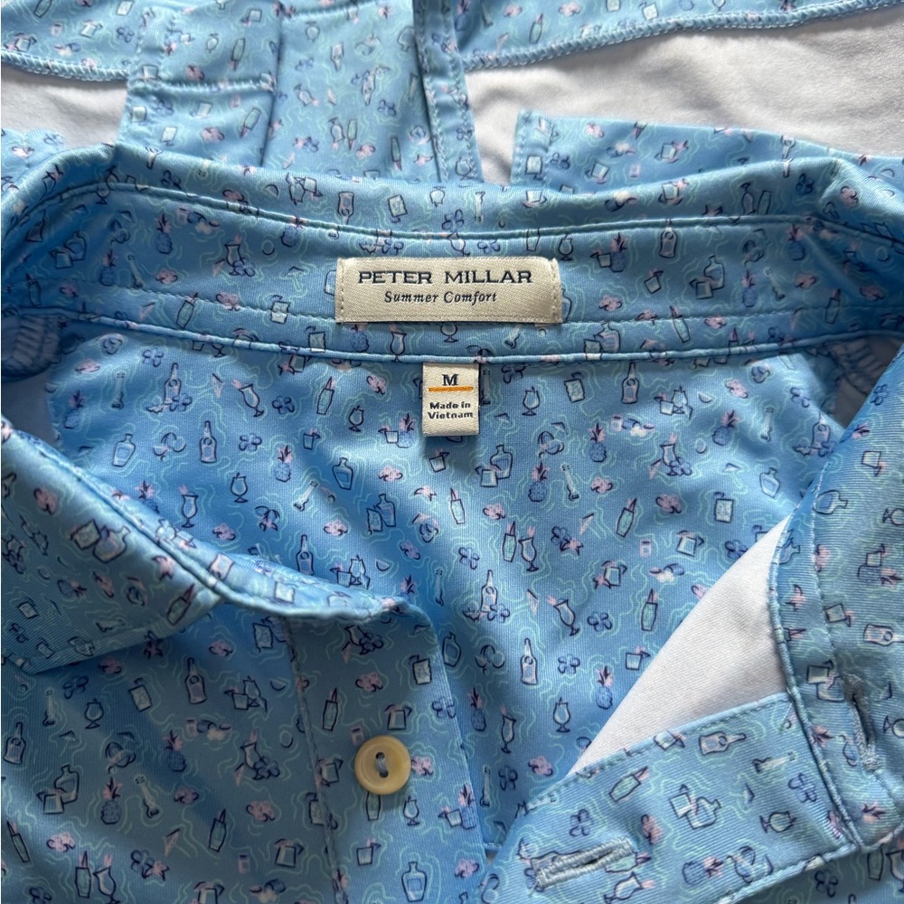 Peter Millar Light Blue Cocktail Patterned Polo S… - image 3